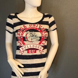 Gonzaga Bulldogs Women’s Striped Navy Blue & White Graphic T-Shirt Sz Small